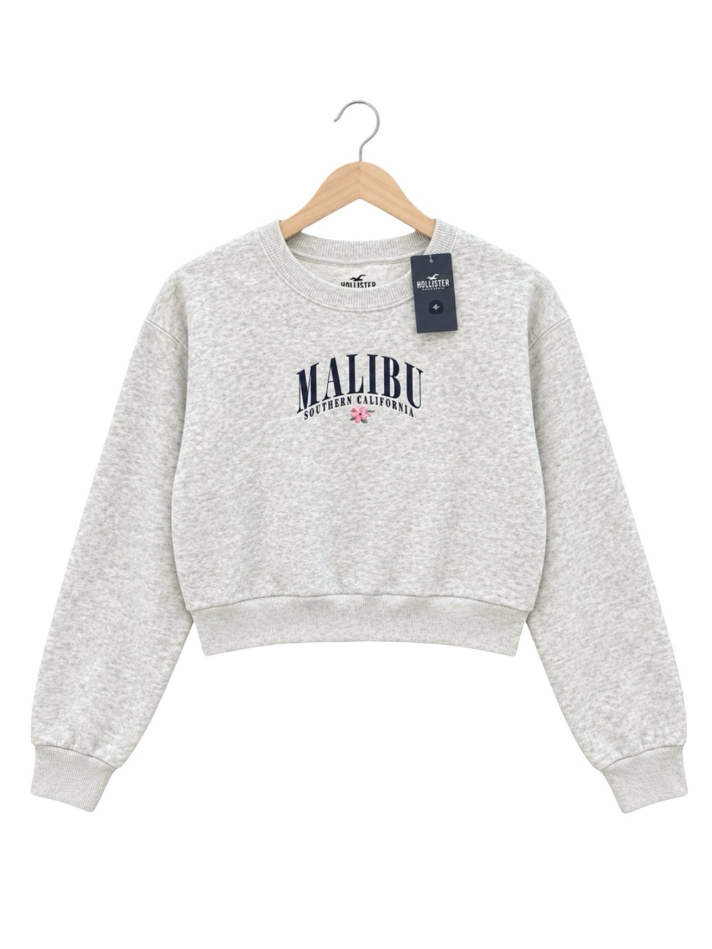 NWT Hollister Malibu Southern California Grey Crewneck cropped Sweatshirt  M